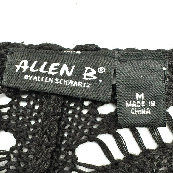 ALLEN B SCHWARTZ Womens Medium Black Crochet Open Knit Pullover Sweater Cover Up - Picture 3 of 8